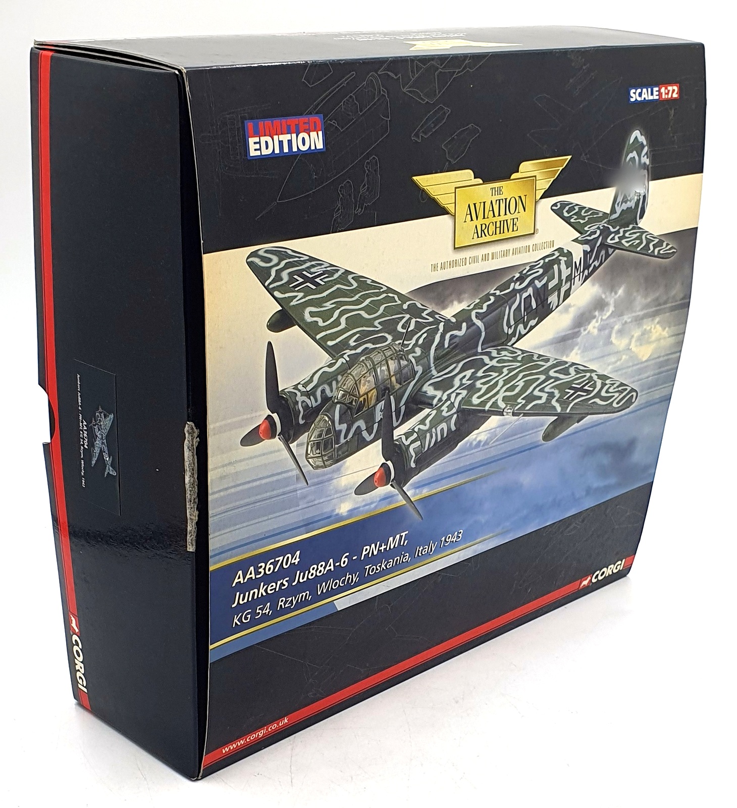 Corgi 1/72 Scale diecast AA36704 Junkers Ju88A-6 PN+MT KG 54 Rzym Italy 1943 Corgi 1/72 Scale diecast AA36704 Junkers Ju88A-6 PN+MT KG 54 Rzym Italy 1943