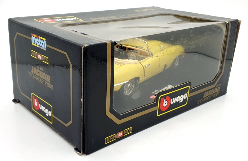 Burago 1/18 Scale Diecast 3026 - Jaguar E-Type Cabriolet 1961 - Yellow Burago 1/18 Scale Diecast 3026 - Jaguar E-Type Cabriolet 1961 - Yellow