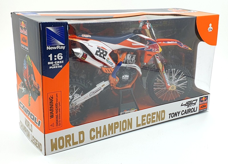 NewRay 1/6 Scale 49673 - RB KTM 450 SX-F Motorbike #222 T.Cairoli - Orange/Blue