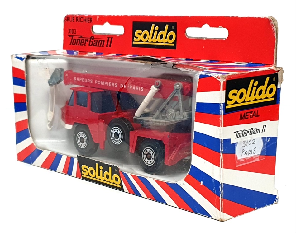 Solido 14cm Long 3102 - Grue Richier Fire Recovery Truck Paris - Red