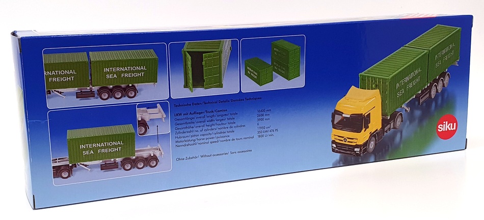 Siku 1/50 Scale 3921 - Mercedes Benz Actros Truck & Container - Yellow Blue