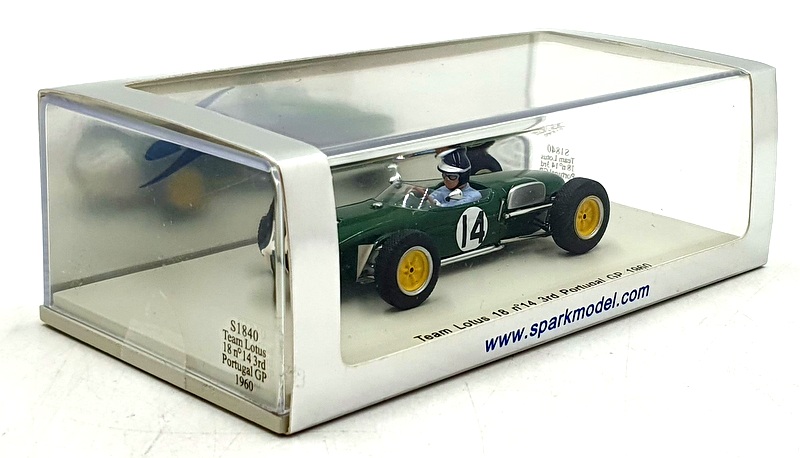 Spark 1/43 Scale Resin S1840 - F1 Lotus 18 #14 3rd Portugal GP 1960 - Jim Clark Spark 1/43 Scale Resin S1840 - F1 Lotus 18 #14 3rd Portugal GP 1960 - Jim Clark