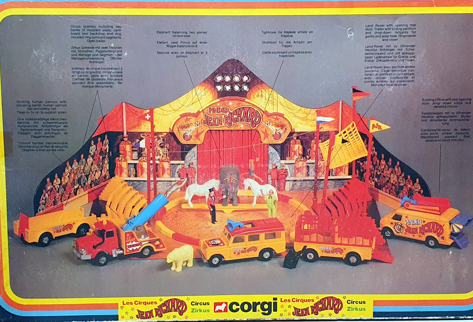 Corgi Gift Set No. 48 Pinder Jean Richard Circus Land Rover + Animals & Figures Corgi Gift Set No. 48 Pinder Jean Richard Circus Land Rover + Animals & Figures