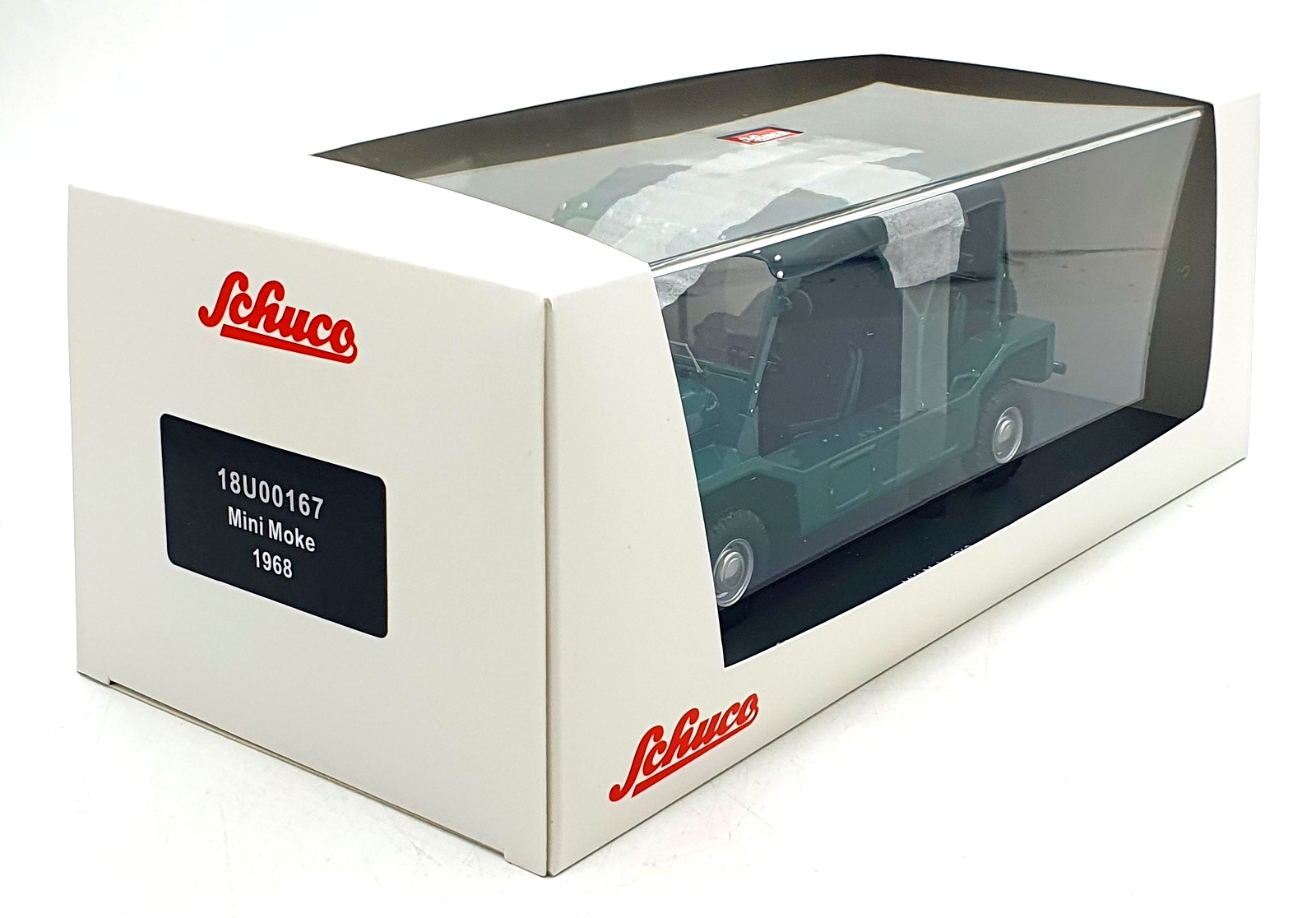 Schuco 1/18 Scale Diecast 18U00167 - 1968 Mini Moke - Green Schuco 1/18 Scale Diecast 18U00167 - 1968 Mini Moke - Green