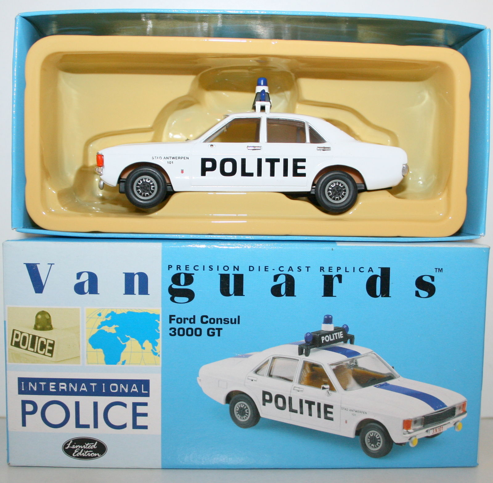 VANGUARDS 1/43 VA05508 FORD CONSUL 3000 GT STAD ANTWERPEN POLITIE