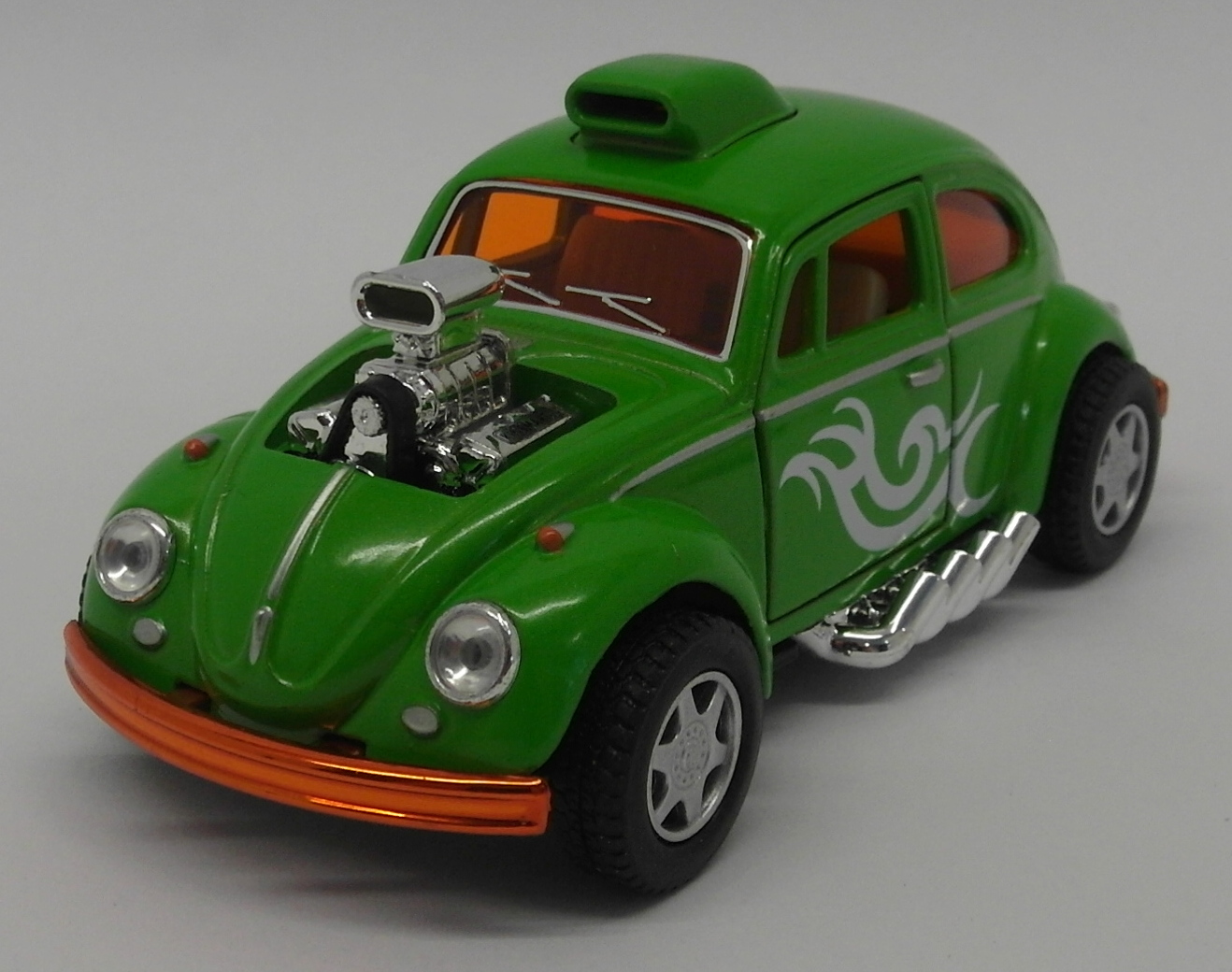 VW Beetle Custom Drag Racer - Green - Kinsmart Pull Back & Go Diecast Model Car