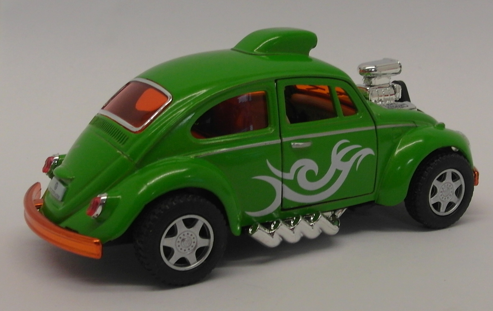 VW Beetle Custom Drag Racer - Green - Kinsmart Pull Back & Go Diecast Model Car