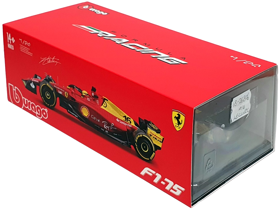Ｔ Burago 1/24 Scale 18-26806 - F1 Ferrari F1-75 - #16 Charles