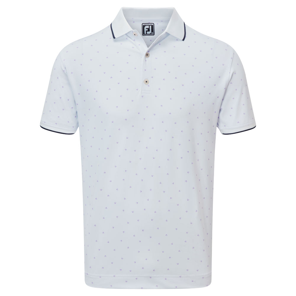 FootJoy Push Play Print Pique Mens Golf Polo Shirt  - White/Lavender