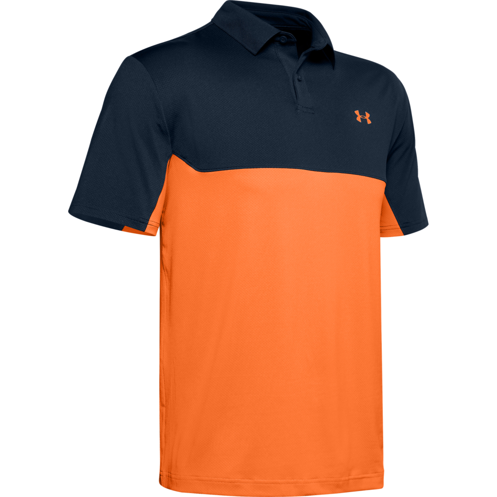 Under Armour Mens Colorblock Golf Polo Shirt  - Academy/Orange