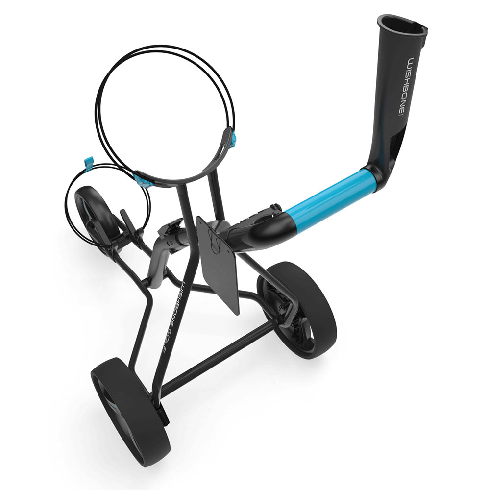 Wishbone Zero Megalite 3-Wheel Push Golf Trolley + Scorecard & Umbrella Holder  - Black/Blue