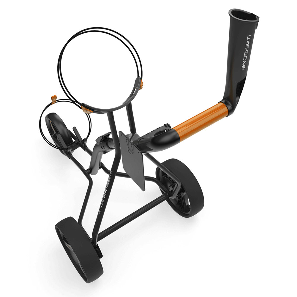 Wishbone Zero Megalite 3-Wheel Push Golf Trolley + Scorecard & Umbrella Holder  - Black/Orange