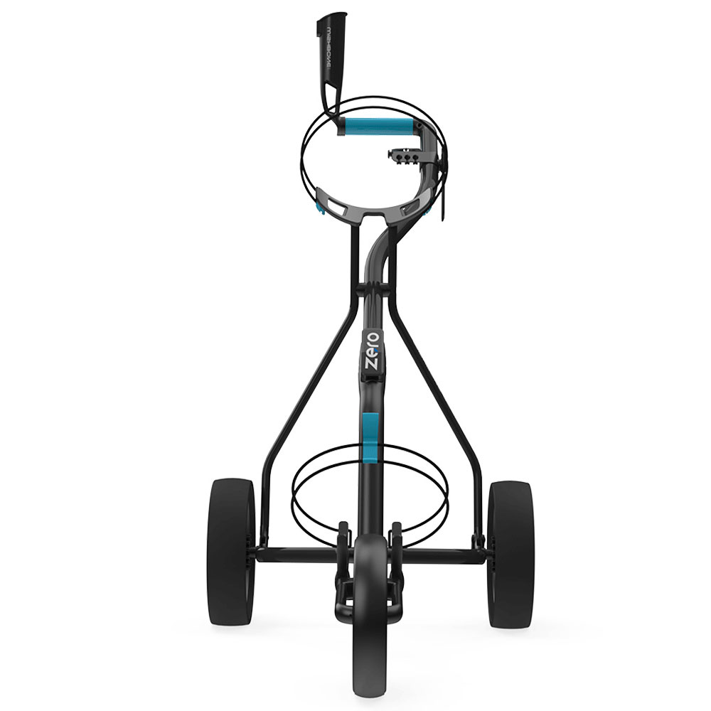 Wishbone Zero Megalite 3-Wheel Push Golf Trolley + Scorecard & Umbrella Holder  - Black/Blue