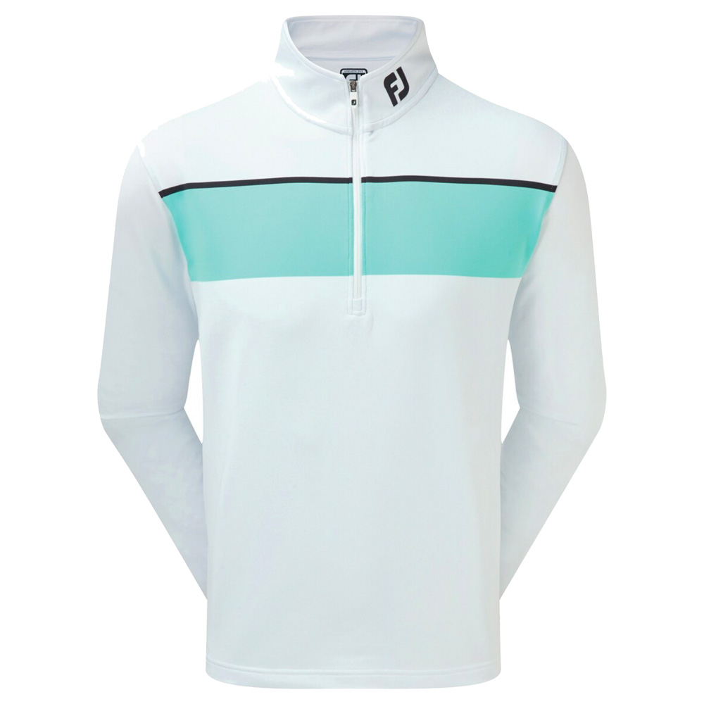 FootJoy Golf Jersey Chest Stripe Chillout Mens Sweater  - White/Aqua/Black