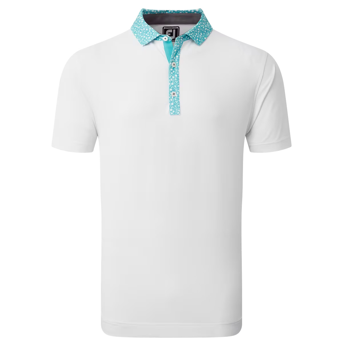 FootJoy Tossed Tulip Trim Pique Mens Golf Polo Shirt  - White/Maui Blue