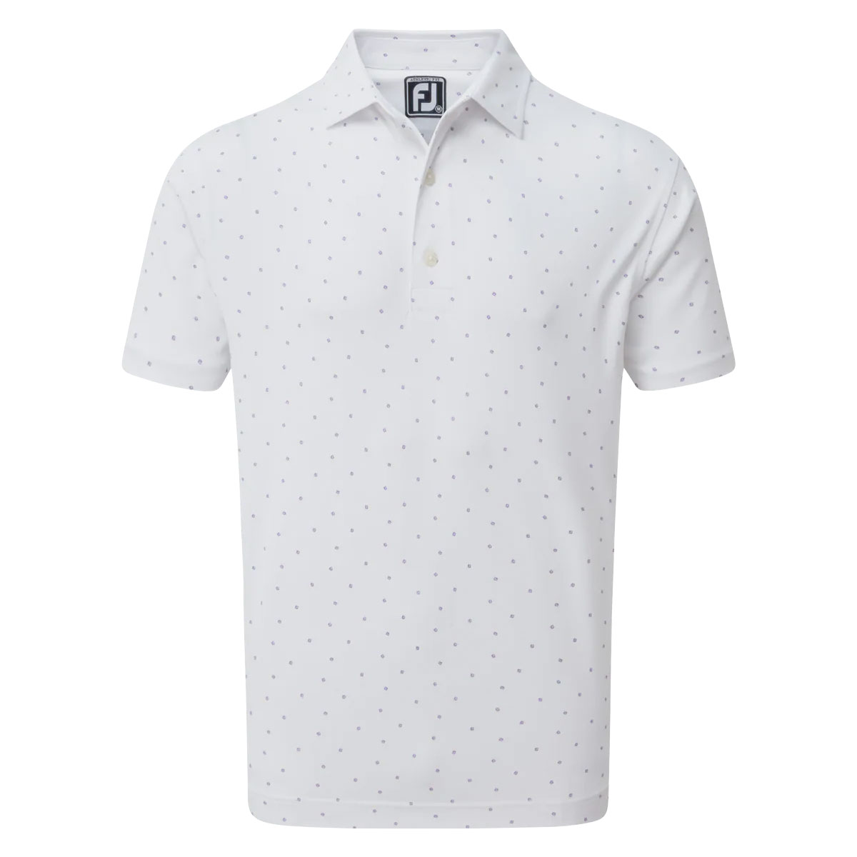 FootJoy Stretch Pique FJ Print Mens Golf Polo Shirt  - White/Purple