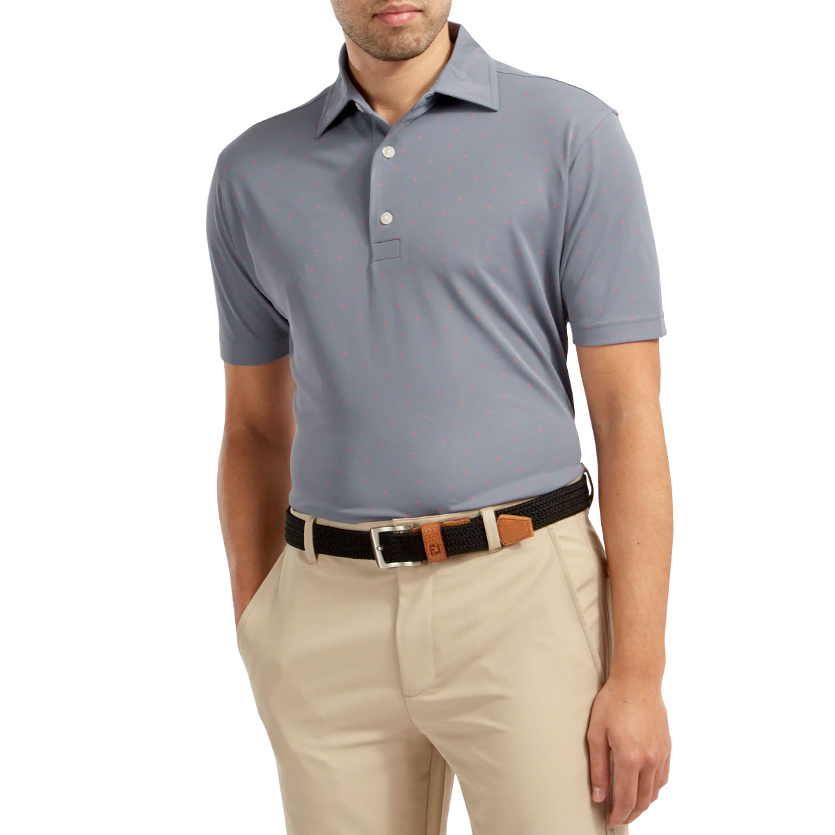 FootJoy Stretch Pique FJ Print Mens Golf Polo Shirt  - Slate/Coral