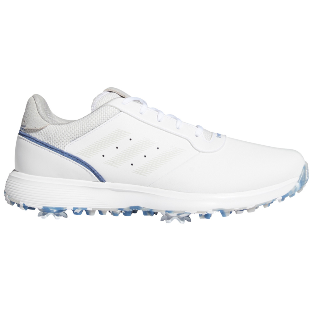 adidas S2G Mens Spiked Leather Golf Shoes  - White/Grey/Crew Blue