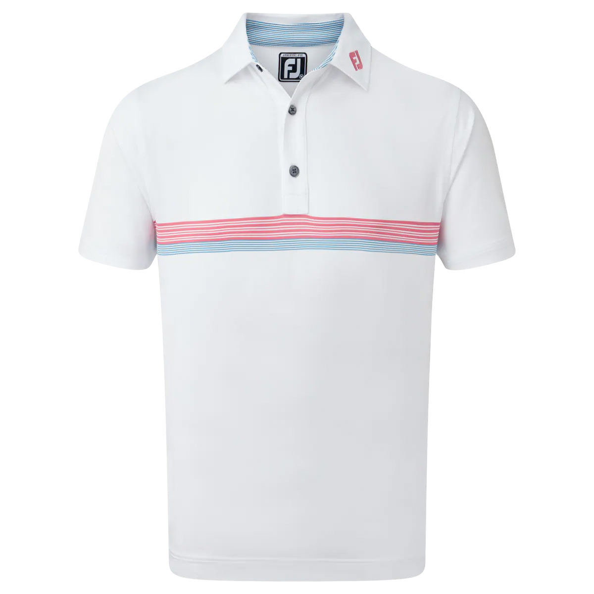 FootJoy Lisle Engineered Chestband Mens Golf Polo Shirt  - White/Cape Red/Storm Blue