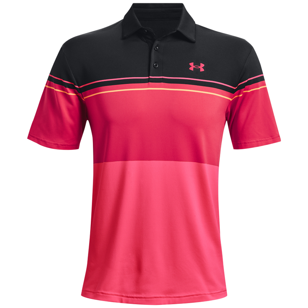 Under Armour Mens UA Playoff 2.0 Block Fade Golf Polo Shirt  - Black/Knock Out/Penta Pink