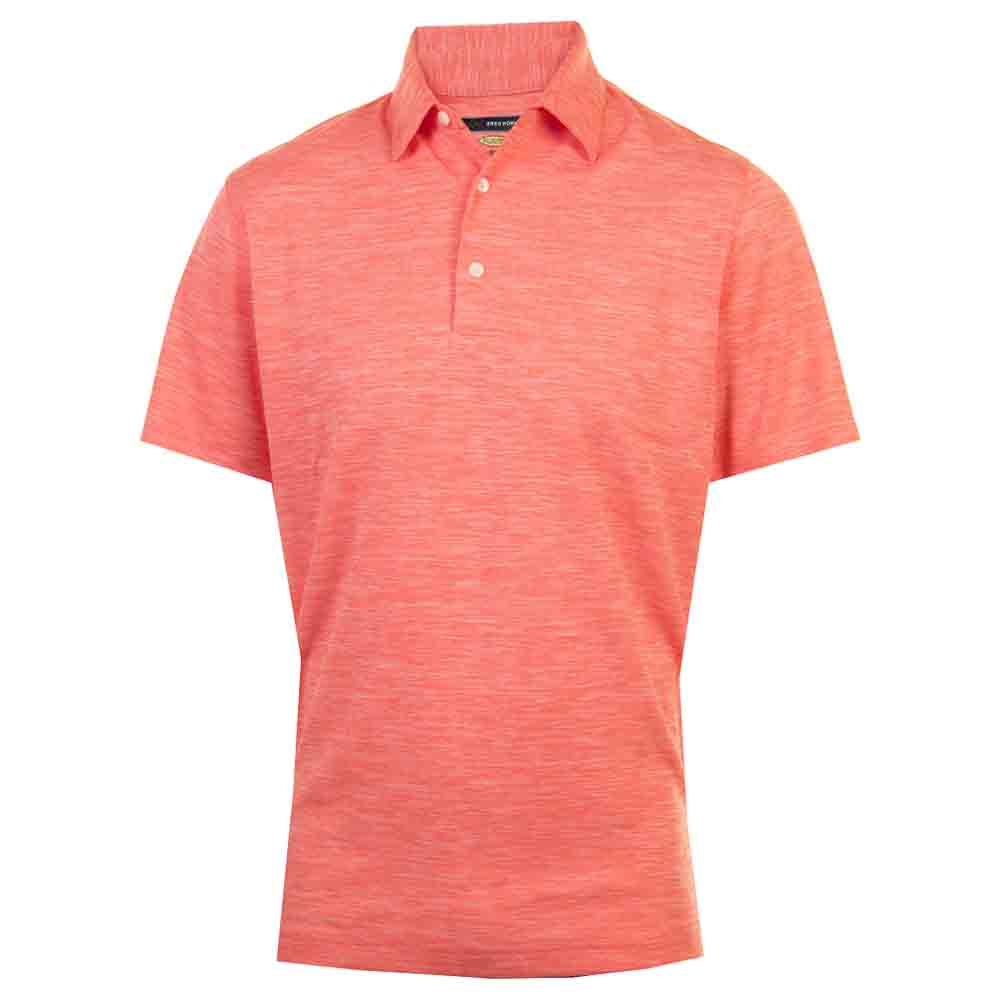 Greg Norman Mens Bold Heathered Golf Polo Shirt  - Bright Coral