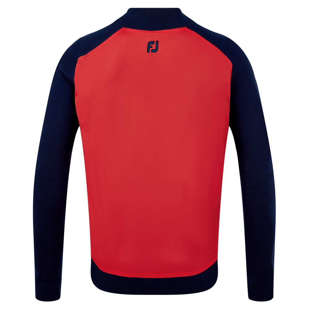 FootJoy Wool Blend Tech Full Zip Golf Sweater  - Red/Navy