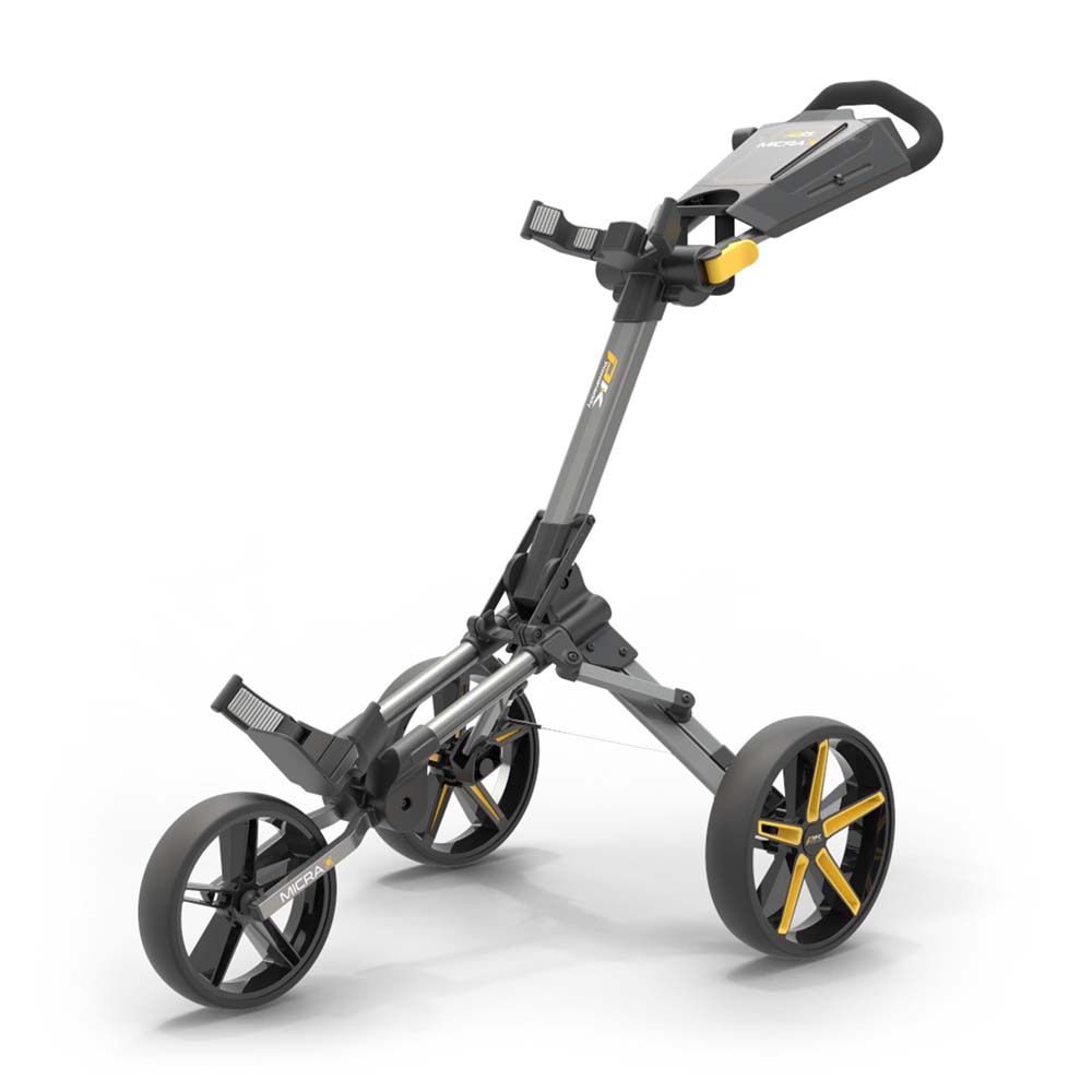 PowaKaddy Micra 3 Wheeled Golf Trolley  - GunmetaL/Yellow
