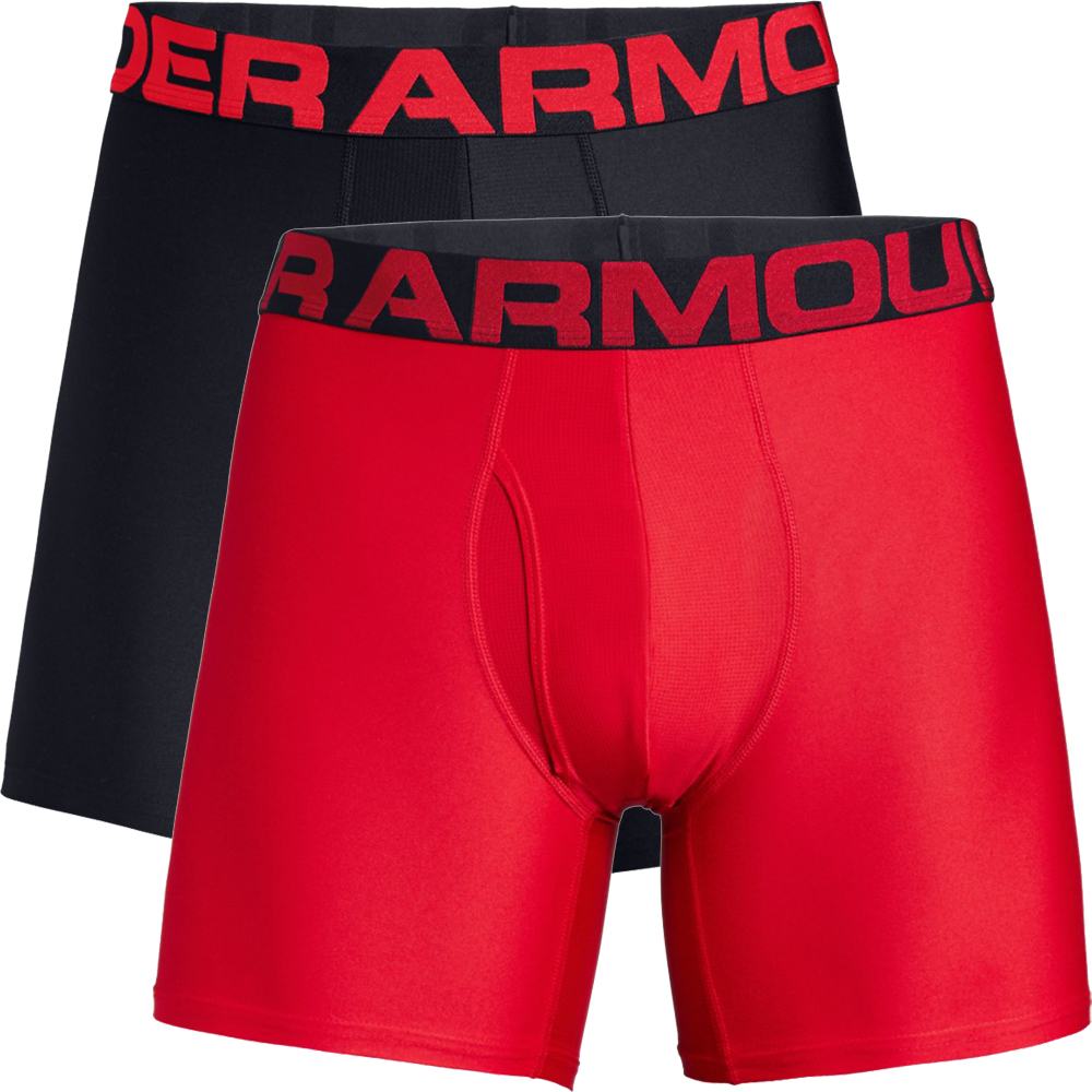 Under Armour Tech 6 inch Boxerjock 2 Pack Mens Boxer Shorts  - Red/Black