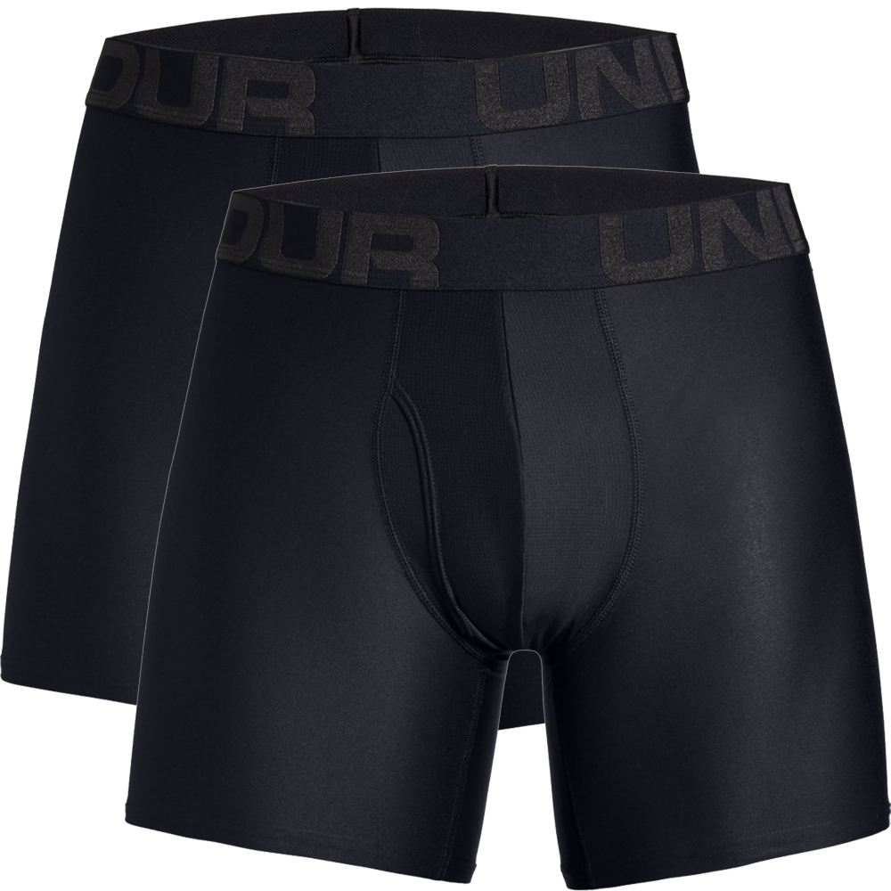 Under Armour Tech 6 inch Boxerjock 2 Pack Mens Boxer Shorts  - Black/Black