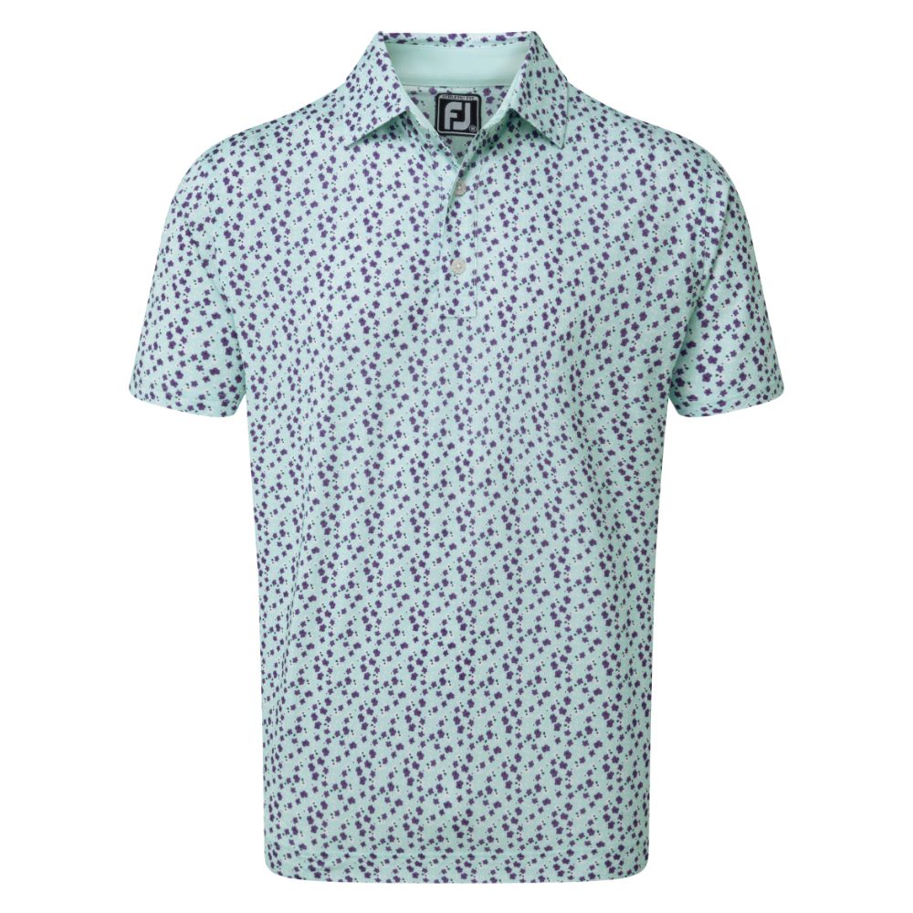 FootJoy Golf Lisle Flower Print Mens Polo Shirt  - Mint