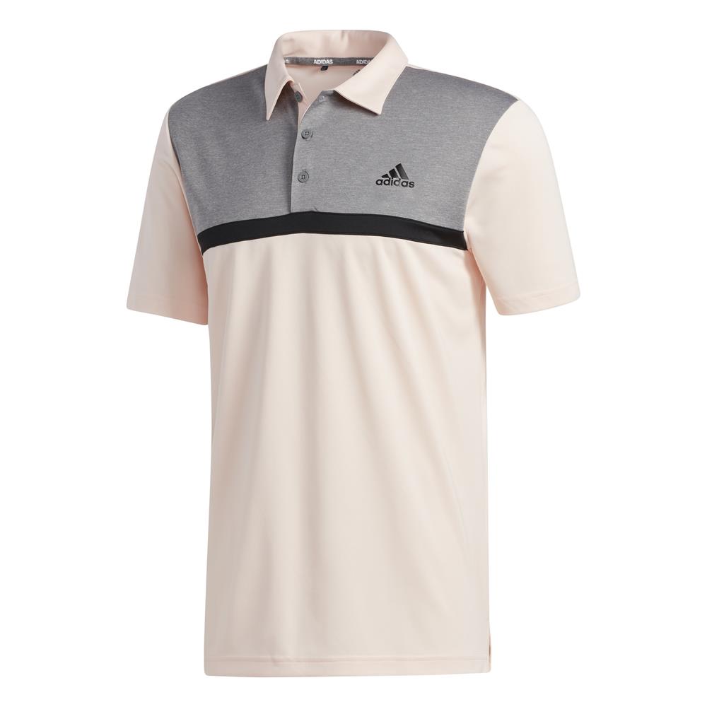 adidas Golf Mens Novelty Colourblock Polo Shirt  - Pink Tint / Grey Three Mel
