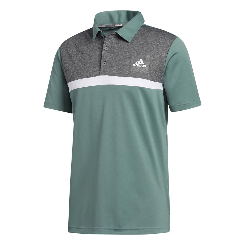 adidas Golf Mens Novelty Colourblock Polo Shirt  - Tech Emerald / Black Melange