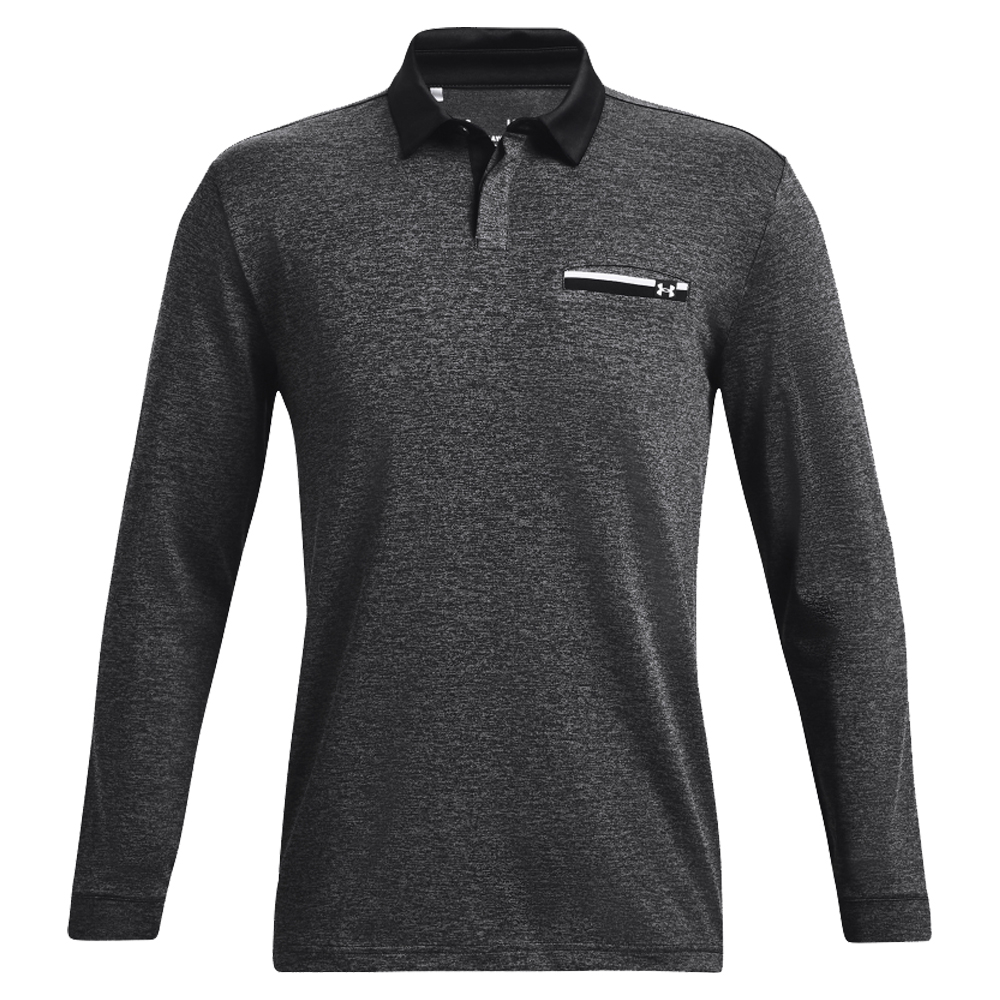 Under Armour Mens UA Playoff 2.0 Pocket Long Sleeve Golf Polo Shirt  - Black/White