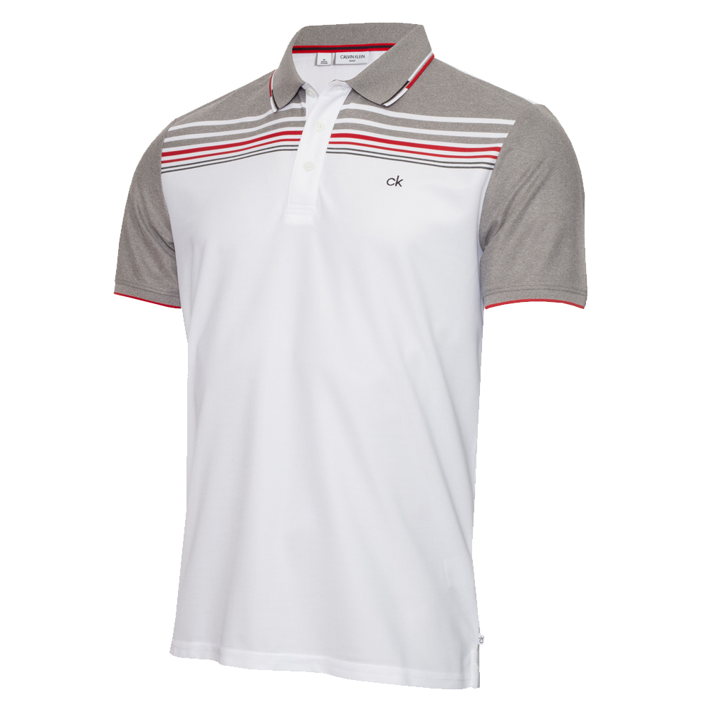 Calvin Klein Mens Nelson Golf Polo Shirt  - White/Grey Marl