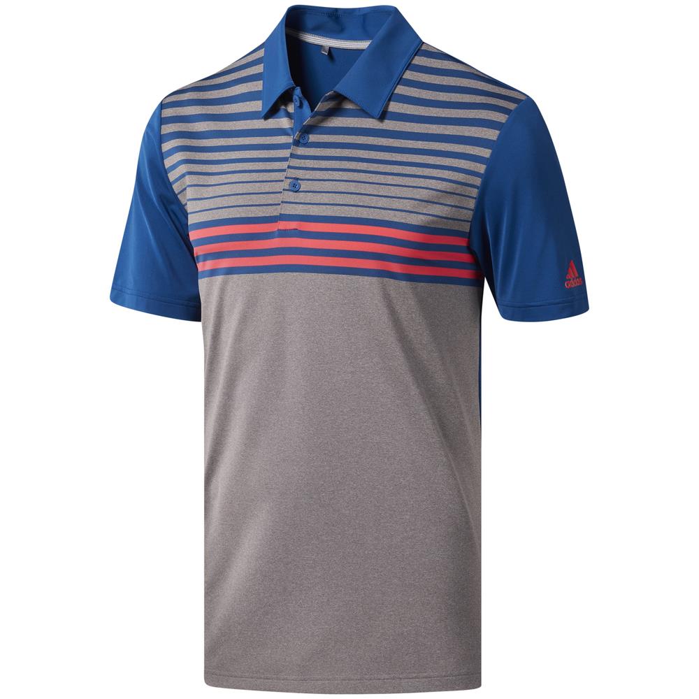 adidas Golf Ultimate 365 3-Stripes Heathered Mens Short Sleeve Polo Shirt  - Grey Three/Dark Marine