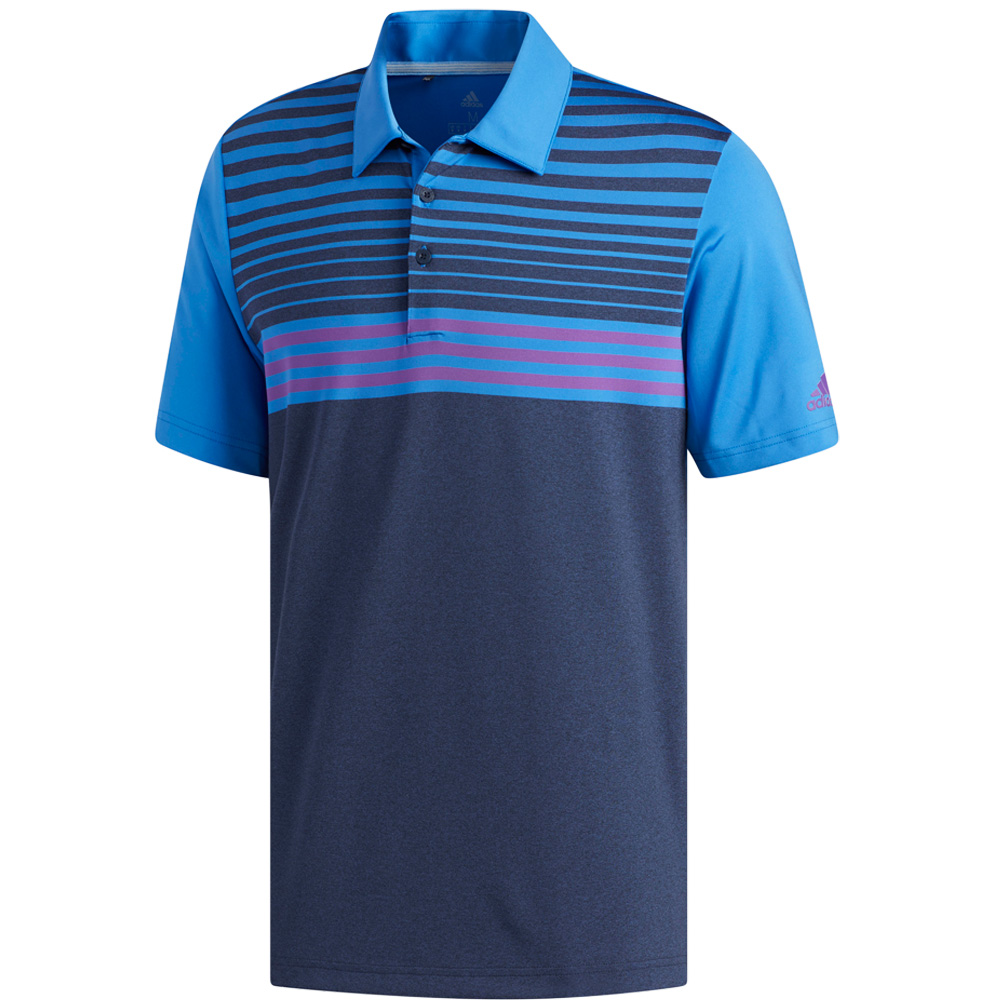adidas Golf Ultimate 365 3-Stripes Heathered Mens Short Sleeve Polo Shirt  - Collegiate Navy/True Blue
