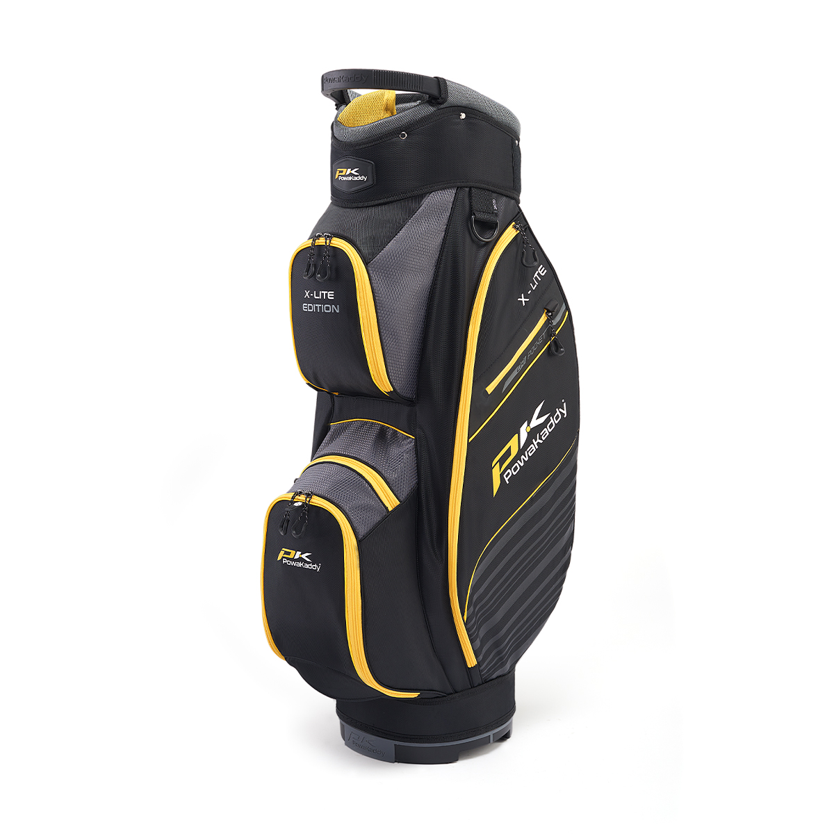 PowaKaddy X-Lite Edition 14-Way Divider Golf Cart Trolley Bag  - Black/Gun Metal/Yellow