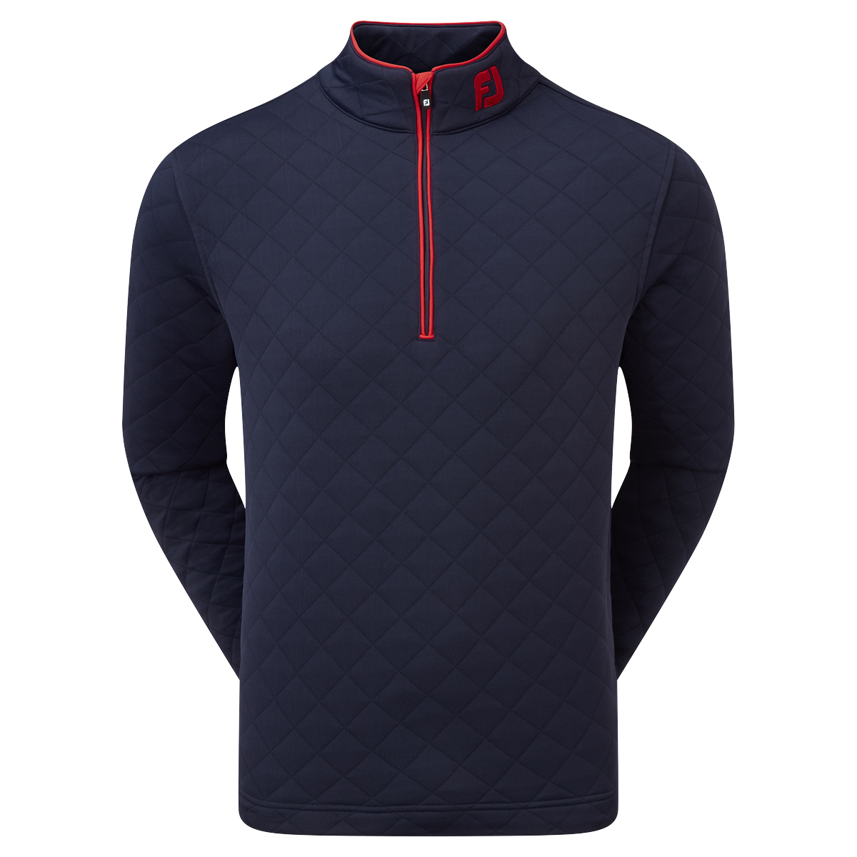 FootJoy Mens Diamond Jacquard Chill-Out Golf Mid-Layer Pullover  - Navy/Bright Red
