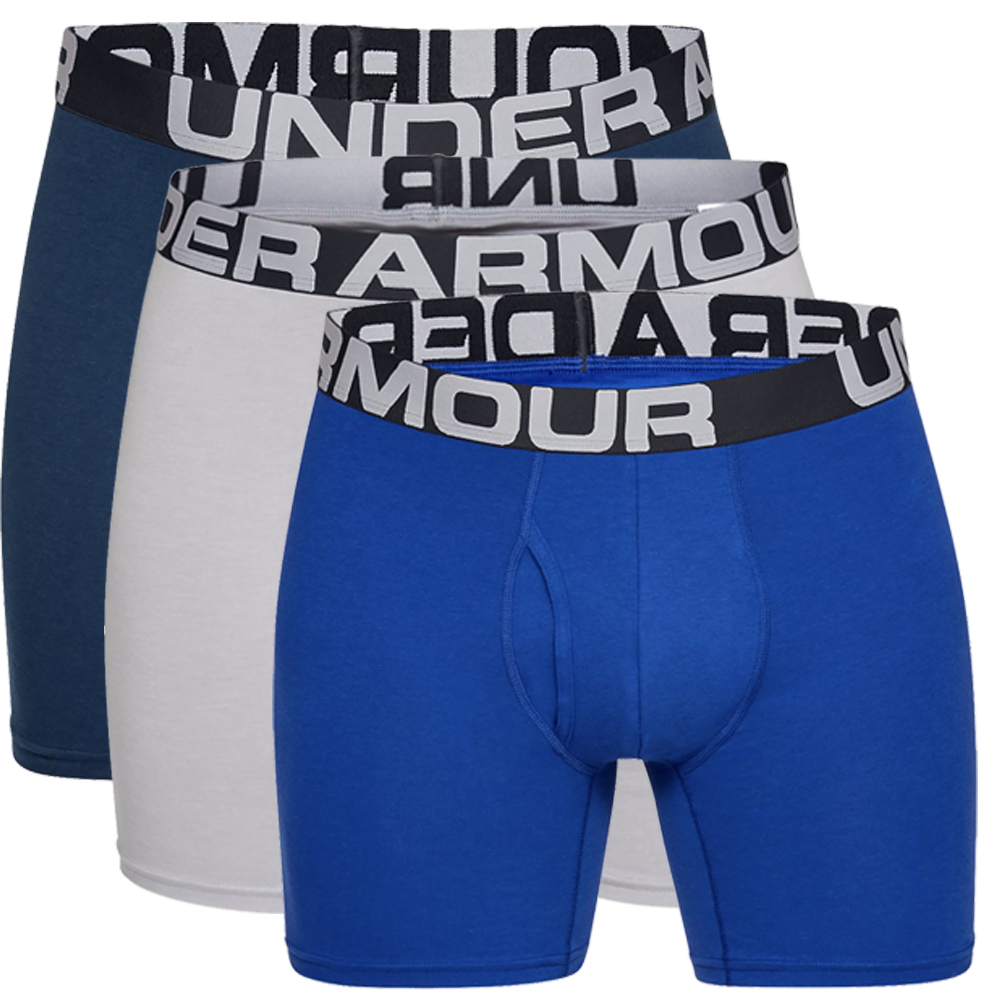 Under Armour Mens Charged Cotton 15cm Boxerjock - 3 Pack  - Royal/Academy/Grey