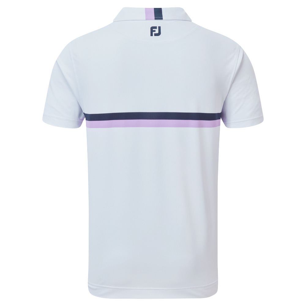 FootJoy Double Chest Band Pique Mens Golf Polo Shirt  - White/Navy/Lavender