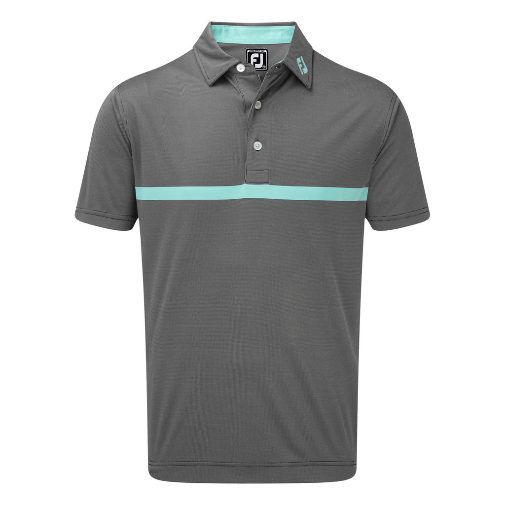 FootJoy Golf Engineered Nailhead Jacquard Mens Polo Shirt  - Black/White/Aqua