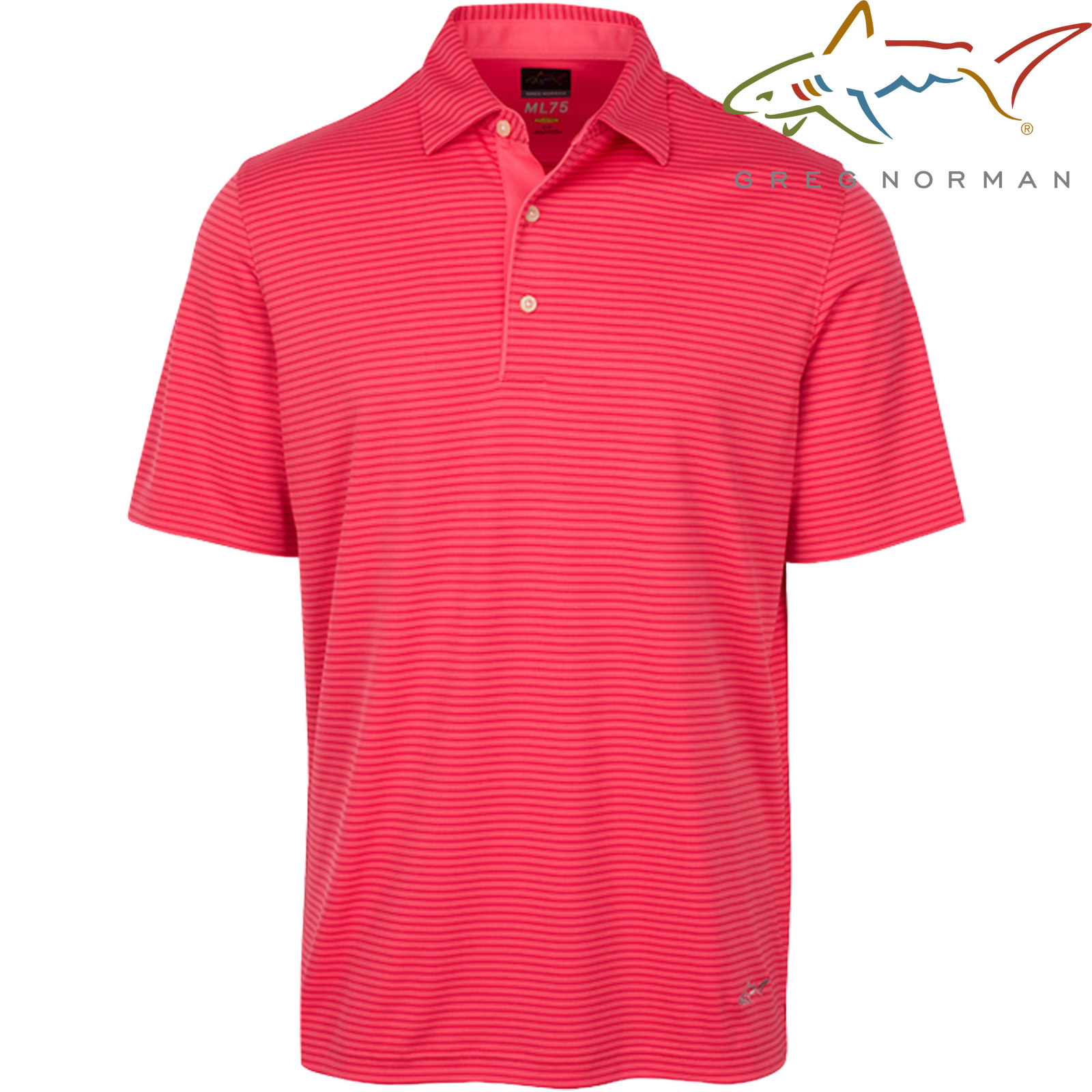 Greg Norman Mens Tonal Stripe Golf Polo Shirt  - Calypso/Coral