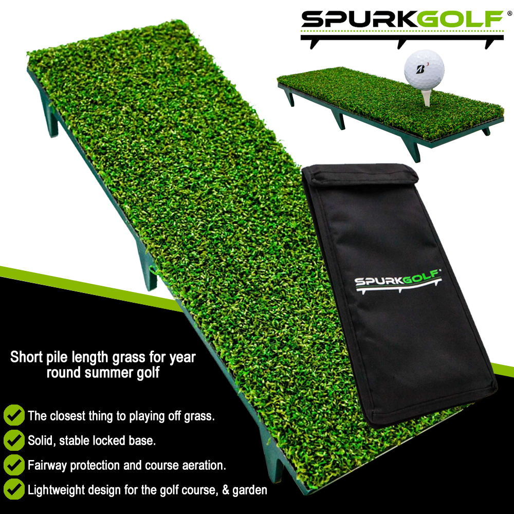 Spurk Golf Strike Mat - Short Pile Grass + Carry Storage Bag 