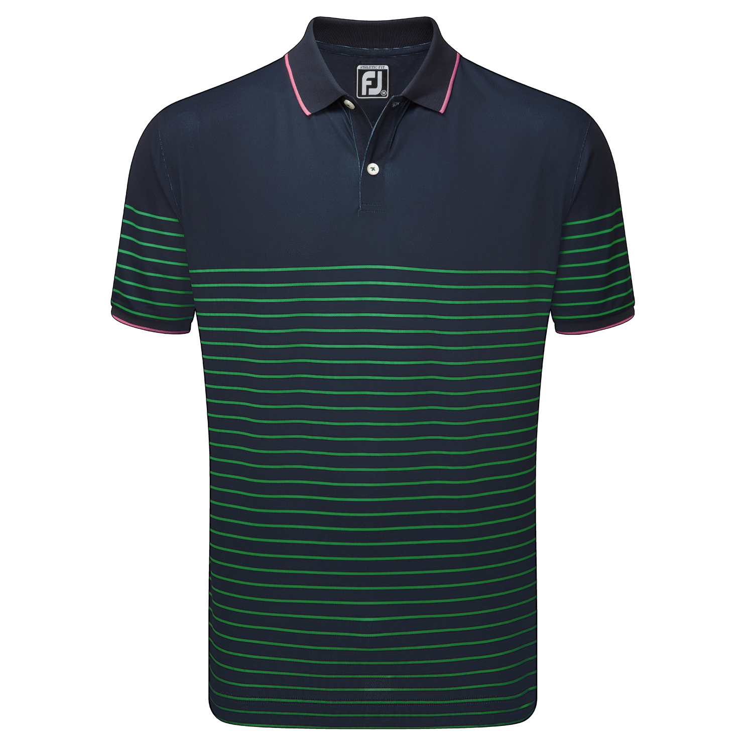 Footjoy Mens Breton Stripe Pique Polo Shirt  - Navy/Sea Green