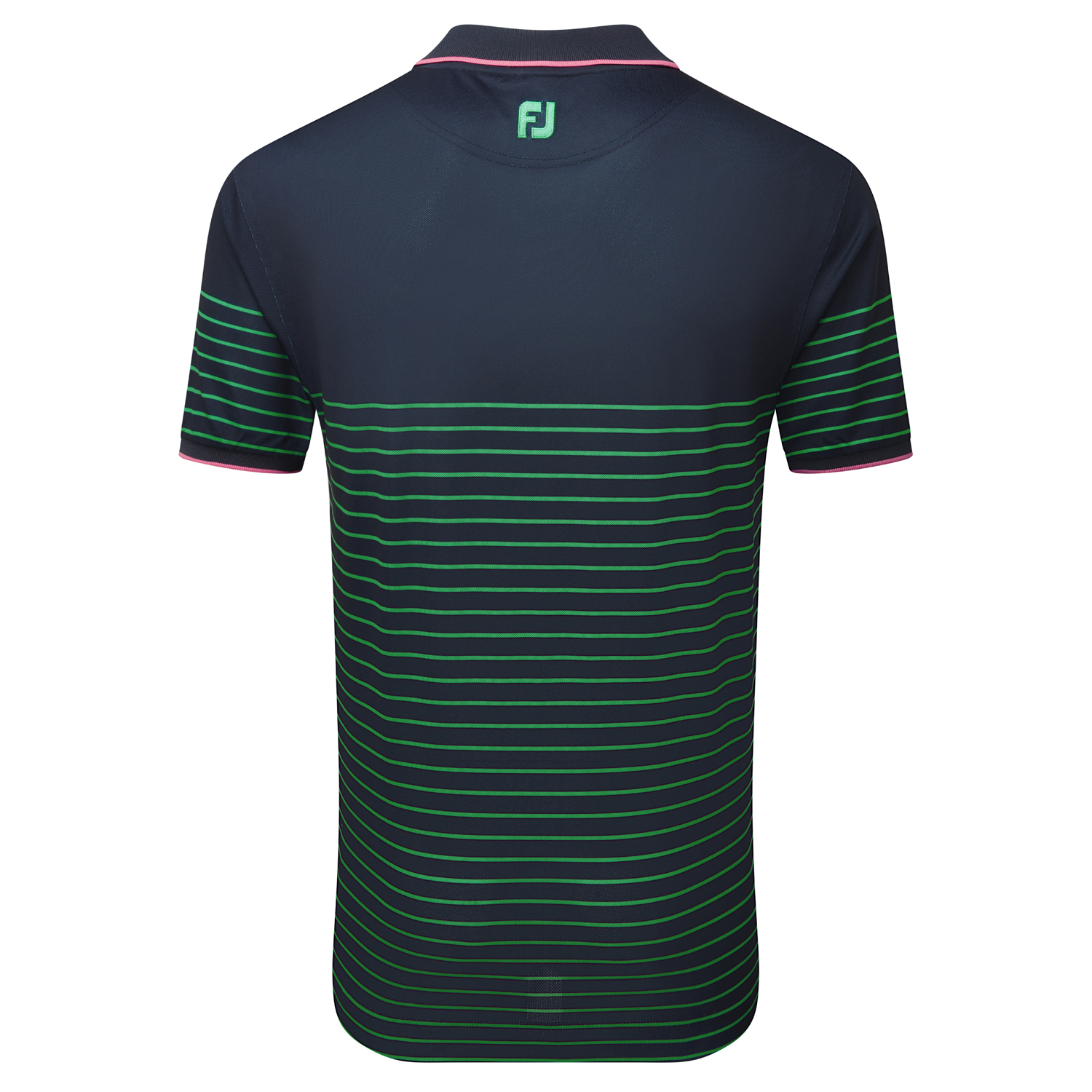 Footjoy Mens Breton Stripe Pique Polo Shirt  - Navy/Sea Green