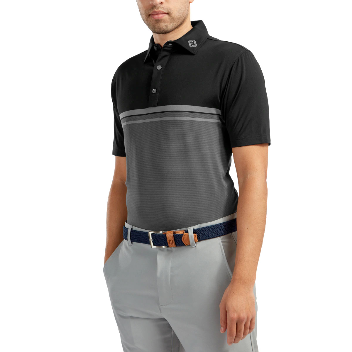 FootJoy Lisle Engineered End on End Stripe Mens Golf Polo Shirt 