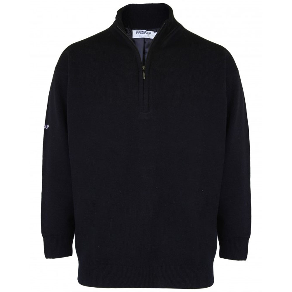Proquip Golf Lined Windproof Mens 1/2 Zip Lambswool Sweater  - Black