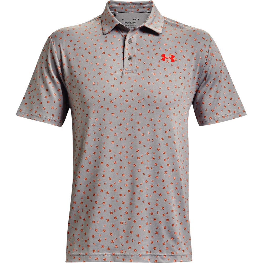 Under Armour Mens Playoff Polo Palace Scramble Print  - Grey Wolf/Pheonix Fire