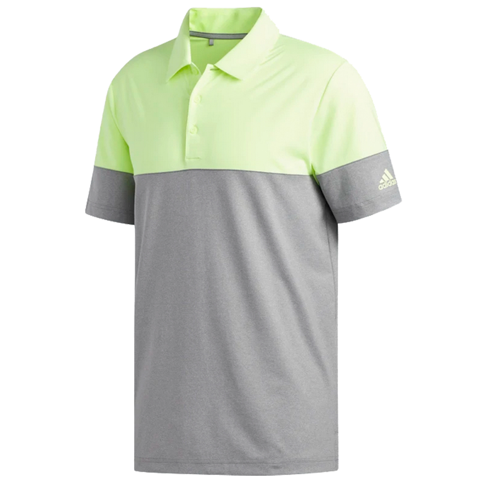 adidas Golf Ultimate 2.0 Heather Blocked Short Sleeve Mens Polo Shirt  - S/L Grey/HI Res Yellow