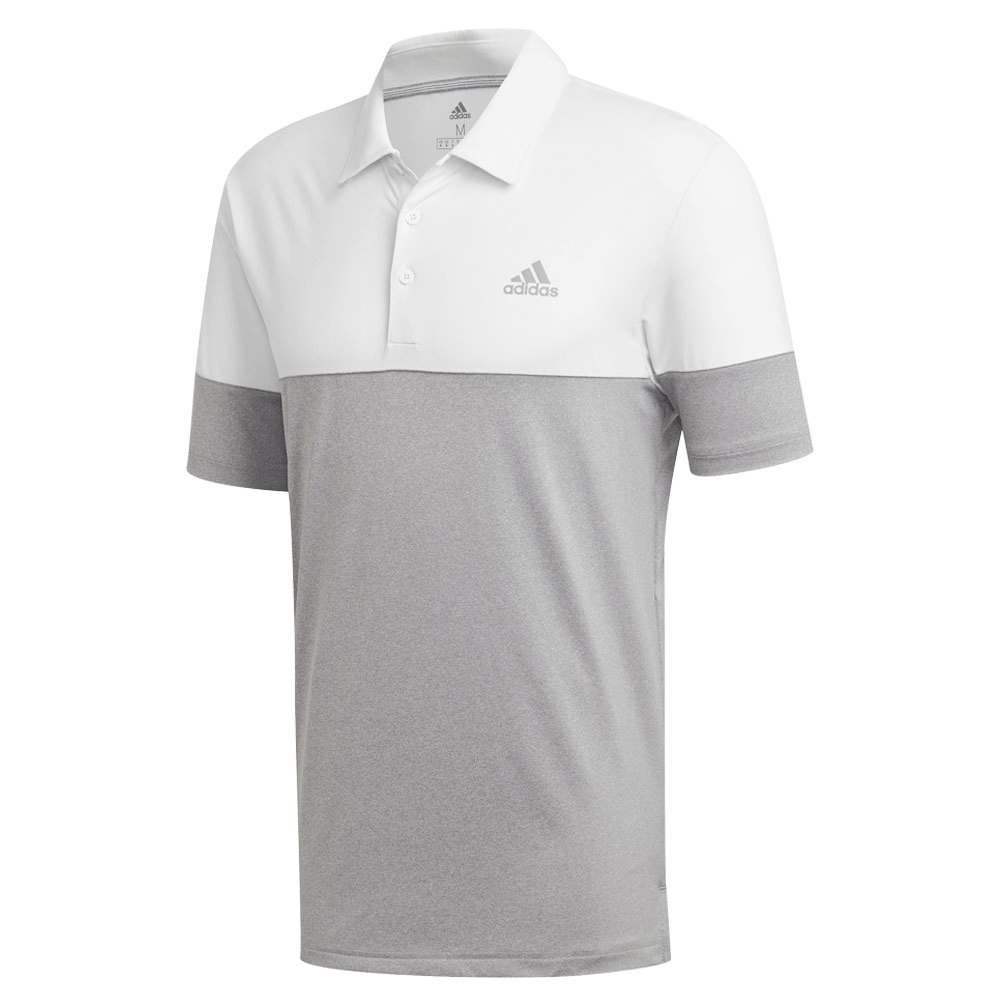 adidas Golf Ultimate 2.0 Heather Blocked Short Sleeve Mens Polo Shirt  - White